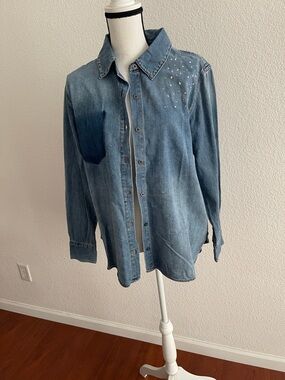 Jessica Simpson Light Blue Embellished Denim Shirt
